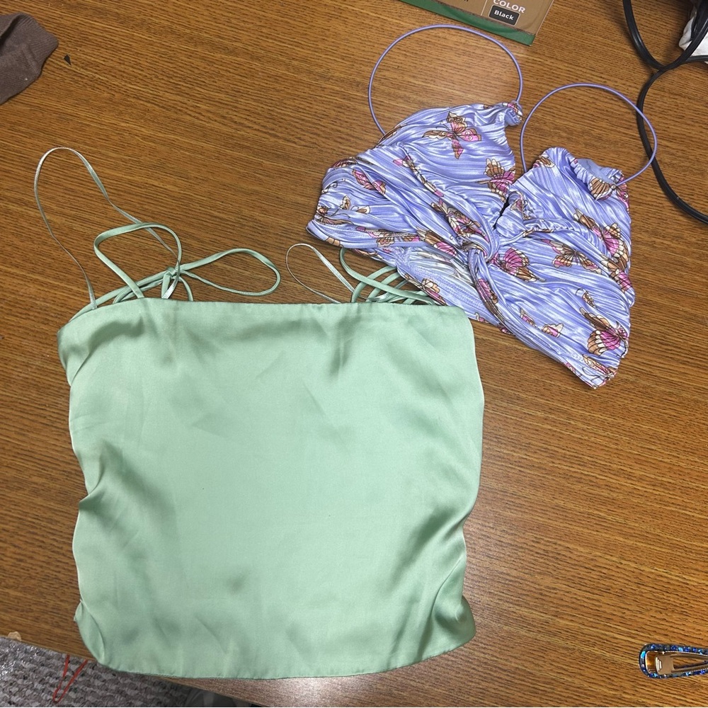 Silky Tank Tops Festival Summer Pastel Girly Urban Outfitters Xs Women’s 2 Pcs